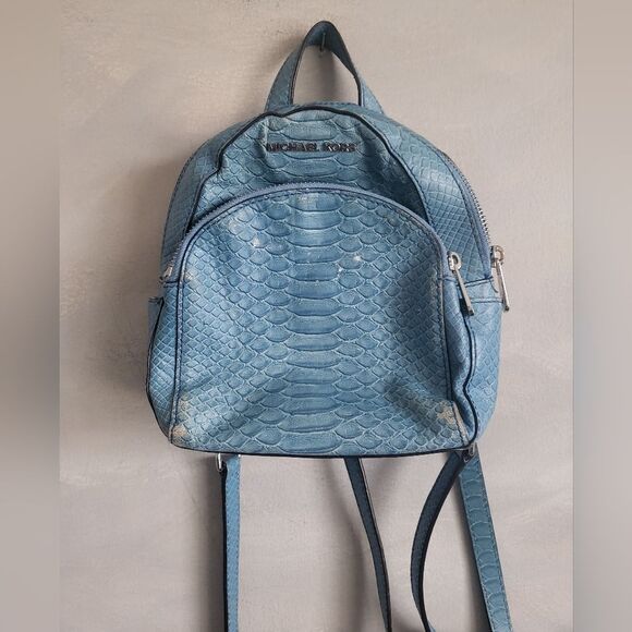 Michael Kors Blue Mini Backpack Abbey Croc Embossed Fair Condition 8x8 - Picture 1 of 9